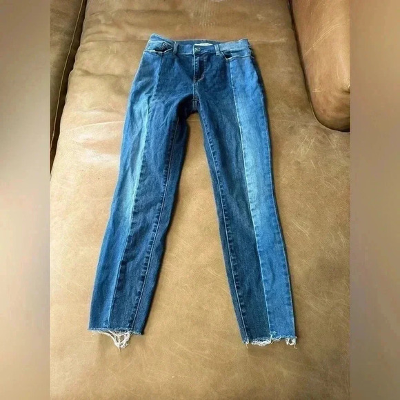 PacSun Two Toned Jeans Color Block Striped 25 Short High Rise Jegging Raw Hem - Picture 3 of 9